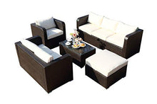 Set divano 7 posti con parapioggia in rattan, set di mobili da giardino, patio, colore marrone