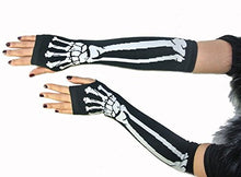 New Black Punk Gothic Dark Rock White Skeleton Long Arm Warmer Fingerless Gloves