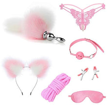 RianGor Set di collari in Acciaio Inossidabile a 7 Pezzi con Pelliccia di Volpe e Coda di Volpe con Clip Neutra (Rosa)