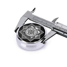 Sri Yantra - Contenitore rotondo per pillole, con 3 scomparti, in metallo, per medicinali e vitamine, per viaggi all'aperto