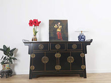 Yajutang Credenza cinese con 4 ante e 3 cassetti, colore: nero