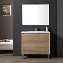 Kiamami Valentina MOBILE BAGNO 90 CM CON LAVABO INTEGRATO BASE BIANCA E ROVERE | LAGUNA