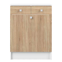 Temahome Combi, Armadietto da Bagno con Portabiancheria, Bianco/Beige (White & Oak)