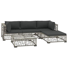 SKM Set Divani da Giardino 5 pz con Cuscini in Polyrattan Grigio