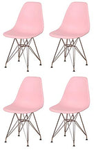 Sedia da pranzo in plastica modellata con base in metallo e gambe in acciaio per soggiorno, camera da letto, sala d'attesa, ufficio, caffè, reception, set da 4 pezzi, colore: rosa