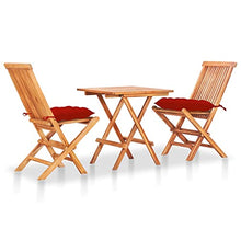 vidaXL Set da Bistrot 3 pz con Cuscini Rossi in Legno Massello di Teak