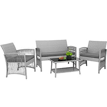 GARTIO Set da Giardino, Set di Mobili in PE Rattan, con Tavolino in Vetro, 1 Divano a Due Posti e 2 Poltrona, con Cuscini, per Giardino, Terrazza e Balcone