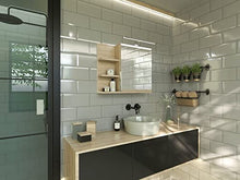 DOMTECH - Armadietto da bagno con specchio, ripiani e luce a LED, in autentico rovere Sonoma, L