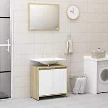 Sonoma Agglomerato - Set di mobili da bagno, colore: Bianco e quercia