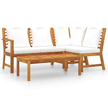 FAMIROSA Set Divani da Giardino 4 pz con Cuscini Crema in Legno Acacia-7771