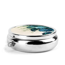 Scatola rotonda per medicina portatile, mini pillole in metallo, dispenser per pillole, borsa da tasca, regalo da viaggio, belle piume di pavone