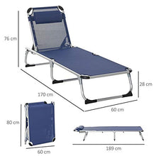 Outsunny Sdraio da Giardino Pieghevole con Poggiatesta Lettino Prendisole con Schienale Regolabile in Alluminio 60x170x76cm Blu Scuro
