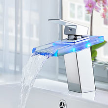 Auralum® Miscelatore LED RGB Monocomando per Lavabo Rubinetto Bagno a Cascata Miscelatori Vetro (Modèle 2)