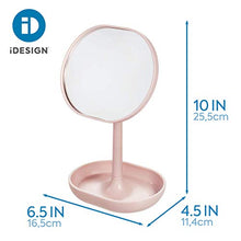 iDesign Specchietto bagno da appoggio, Piccolo specchio rotondo in plastica, Specchio bagno girevole con mensola per make up e trucchi, rosa