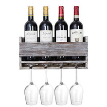 Halcent Portabottiglie Vino Porta Bottiglie da Vino Organizer Scaffale Portabottiglie da Parete con 4 Supporti per Bicchieri a Stelo Lungo