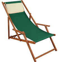 Sedia a Sdraio Verde con braccioli, in Legno di Faggio massello e Cuscino Beige 10-304KH