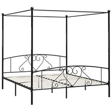 SKM Letto a Baldacchino Nero in Metallo 200x200 cm