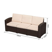 miozzi Divano da Esterno a 3 Posti in Rattan Sintetico con Cuscini Marrone 199x71x75 cm