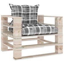 vidaXL Divano da Giardino Pallet Cuscini Grigi a Quadri Legno di Pino