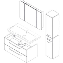 FACKELMANN - Set di 4 mobili da bagno Milano, da appendere, in ceramica, 110 cm e armadietto a specchio a LED