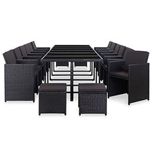 SKM Set da Pranzo da Giardino 17 pz con Cuscini in Polyrattan Nero (167.9kg) Nero-6431