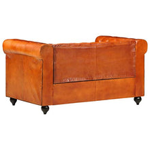 Tidyard Divano Chesterfield a 2 Posti Tanno in Vera Pelle,Facile da Pulire