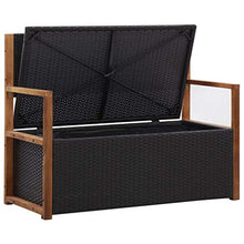 OUSEE Cassapanca 110 cm in Polyrattan e Legno Massello di Acacia Nero