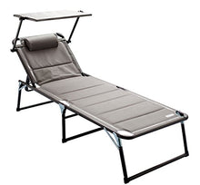Meerweh Mare WEH Alluminio Sdraio da Giardino XXL con Tetto a Tre Gambe Sedia a Sdraio Imbottito con Quick Dry Foam Sedia a Sdraio, Grigio, 200 x 70 x 37,5 cm