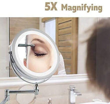 Specchio Specchi di Trucco Muro a Parete Pieghevole a LED 5X, 360 ° Girevole ed Estensibile