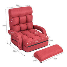 COSTWAY Poltrona Divano, Sedia da Terra con Braccioli e Cuscino, 5 Livelli Regolabili, Multifunzione e Pieghevole, 70 x 56 x 54 cm, Bianco/Rosso/Blu (Rosso)
