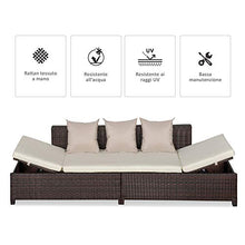 Outsunny Divano da Esterno Convertibile in Rattan Marrone, Salotto Mobile da Giardino con Cuscini Imbottiti, 220x68x62cm