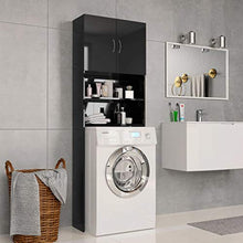 Tidyard Mobile per Lavatrice Nero Lucido 64x25,5x190 cm Truciolato