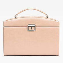 Portagioie in ecopelle con serratura per orecchini, collane, con grande specchio e cassetti (rosa)