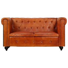 SKM Divano Chesterfield a 2 Posti Tanno in Vera Pelle