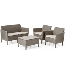 Keter Salemo Lounge Set, Set Mobili da Giardino in Rattan con Divano 2 Posti 2 Poltrone e Tavolino Porta Cuscini, Cappuccino