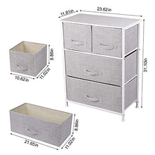 Cassettiera in Tessuto con 4 Cassetti, Mobiletto Organizer in Stoffa Metallo e Legno per Camera da Letto Soggiorno Corridoio, Grigio, 60 x 30 x 79 cm