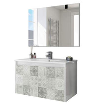 Mobile bagno 80 cm sospeso con lavabo in ceramica e specchio con ante effetto piastrelle Arlo - 305034BO