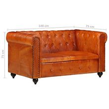Tidyard Divano Chesterfield a 2 Posti Tanno in Vera Pelle,Facile da Pulire