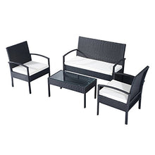 Outsunny Set Mobili in PE Rattan da Esterno con Tavolino, 2 Poltrone e Divano con Cuscini, Nero