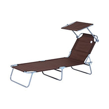 Outsunny Lettino Prendisole da Giardino, Sdraio Pieghevole e Regolabile con Tettuccio in Tessuto Marrone, 187x58x50cm