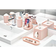 iDesign Specchietto bagno da appoggio, Piccolo specchio rotondo in plastica, Specchio bagno girevole con mensola per make up e trucchi, rosa