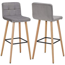 Duhome 2X Sgabelli da Bar Tessuto (Lino) Quadrato con Schienale Piedini in Legno Selezione Colore 5117A, Colore:Grigio, Materiale:Velluto