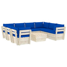 SKM Set Divani da Giardino su Pallet 9 pz con Cuscini Legno Abete (179.1kg) Blu-3610