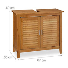 Relaxdays Mobile Sottolavabo LAMELL in bambù & MDF, Armadietto, Lavandino, Lamellato, 2 Ante, 60x67x30 cm ca, Naturale, bambú, Marrone, 1 pz