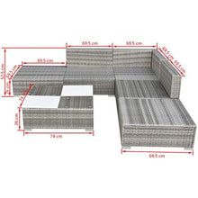 SKM Set Divani da Giardino 6 pz con Cuscini in Polyrattan Grigio