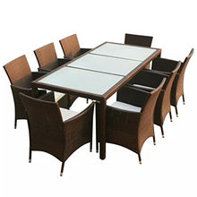 Tidyard Set da Pranzo da Giardino 9 pz con Cuscini Polyrattan Marrone, Set Mobili da Giardino in Rattan,Tavolo da Esterno 9 Posti, Tavolo con Sedie da Esterno 9 Posti 190 x 90 x 75 cm