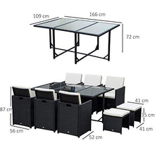 Outsunny Set di Mobili da Giardino in Rattan da Esterno Set da Pranzo 11 PZ con Cuscini Nero