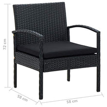 vidaXL Set Divani da Giardino 4 pz con Cuscini in Polyrattan Nero