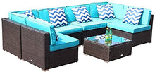 7 Patio Conversazione Sedia Tavolo Da Poltrona - Pezzi Attrezzatura Interamente Meteo Brown Checkered Wicker Cattan Seating Cuscino Prizio Ottomano Moderno Tavolino Caffè All'aperto 300Lbs (Verde)