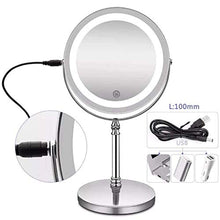 Specchio per Il Trucco, Specchio per Il Trucco Illuminato a LED, Specchio con ingrandimento 5X con Luce, Specchio cosmetico da appoggio, bifacciale, Corpo in Metallo Cromato Lucido
